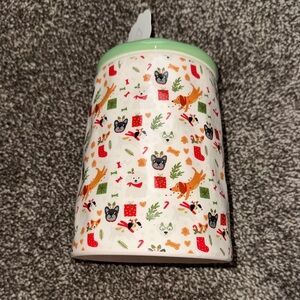 *NEW* Decorative Ceramic Canister with Lid Christmas themed with dogs